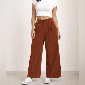 Denim & Co.Women's Brown High-Waisted Wide-Leg Corduroy Pants Size 4